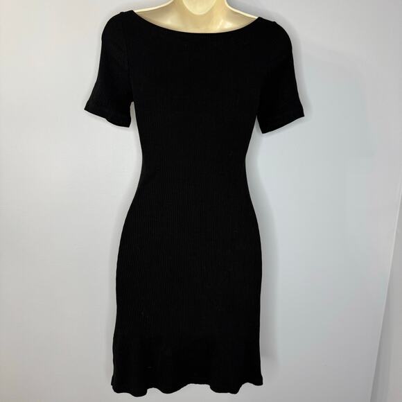 Reformation  Black Ribbed Knit Scoop Neck Short Sleeve Dress Sz S - Picture 10 of 11